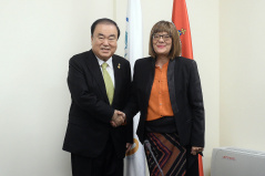 14 October 2019 National Assembly Speaker Maja Gojkovic and the Speaker of the National Assembly of the Republic of Korea Moon Hee-sang
